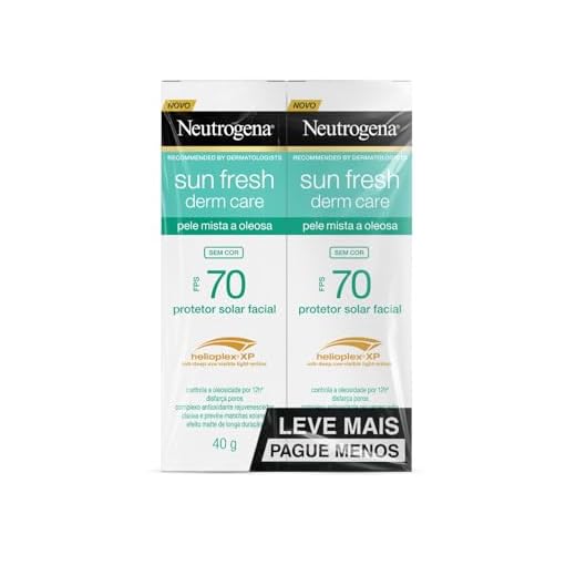 Neutrogena Sun Fresh Protetor Solar Facial Para Pele Oleosa Derm Care, FPS 70, Sem Cor, Kit com 2 Unidades de 40g