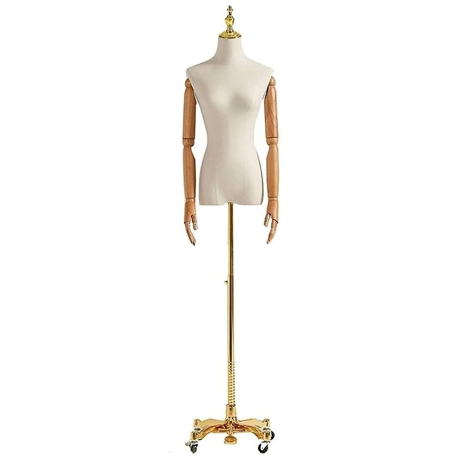 Buy Mannequin Body Torso With Wooden Arms& Gold Caster Wheels Base