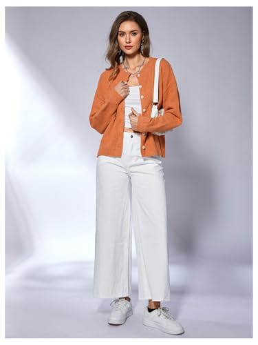 Image of SweatyRocks Women's Fall Button Down Lightweight Cardigan Ribbed Knit Long Sleeve Crew Neck Sweater