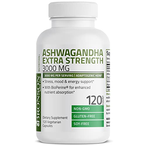 Bronson Ashwagandha Extra Strength 3000 Mg Stress & Mood Support With Bioperine - Non Gmo Formula, 120 Vegetarian Capsules #TOP4