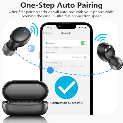 Image of MOZOTER S8 Mini Wireless Earbuds Bluetooth 5.3 in Ear Light-Weight Headphones,60Hrs Playtime Ear Buds with Charging Case,Smart Ring,Fitness Tracker Premium Sound with Deep Bass for Sport-Black