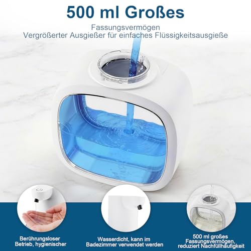 Seifenspender Automatisch 500ml mit Sensor, Automatischer Berührungslos für Küche und Badezimmer – Weißer Seifenspender zur Wandmontage