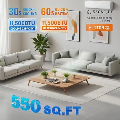 Image of 11500 BTU Mini Split Air Conditioner & Heat Pump, 17 SEER2 Inverter Ductless AC with WiFi, Alexa /Assistant, 7 Modes, 4d Auto Swing, Ultra Quiet Wall-Mounted System