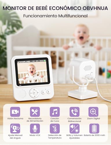 Miniatura 2 de Vigilabebes Con Cámara, Camara Vigilancia Bebe Inteligente Con Pantalla Hd 720p De 2.8 , 2000 Mah Batería, Zoom 2x 4x, Vox, Visión Nocturna, Monitoreo De Temperatura, Comunicación Bidireccional