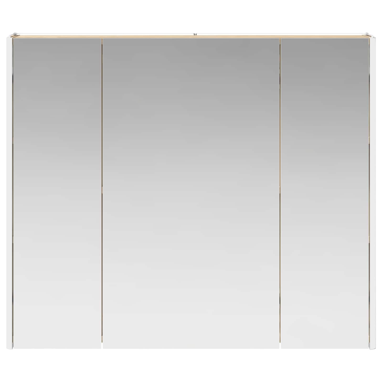 Armario de baño con espejo de roble Sonoma de madera de 83,5 x 15,5 x 70 cm con iluminación LED, estantes ajustables, montaje en pared y espejo a ambos lados para baño moderno e inodoro de