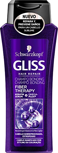 Gliss - Champú Fiber Therapy - Para cabellos sobreprocesados por planchas, secadores y/o tintes - 3uds de 250ml - Schwarzkopf