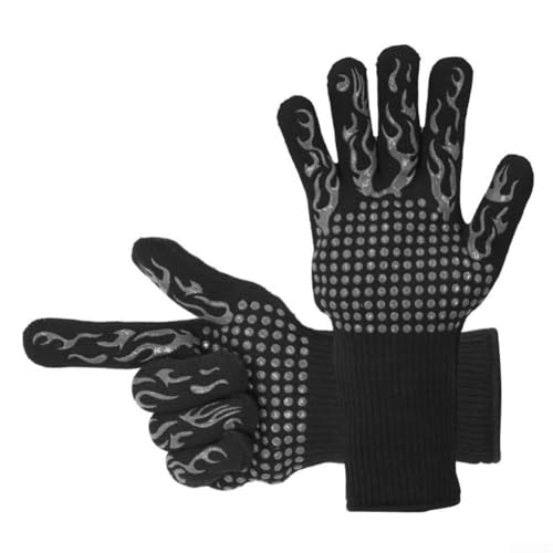 Yuanpgky Gants de four résistants à la chaleur jusqu'à 800 °C, gants de barbecue résistants à la chaleur avec manchette étendue et poignée en silicone pour une utilisation en intérieur et en extérieur