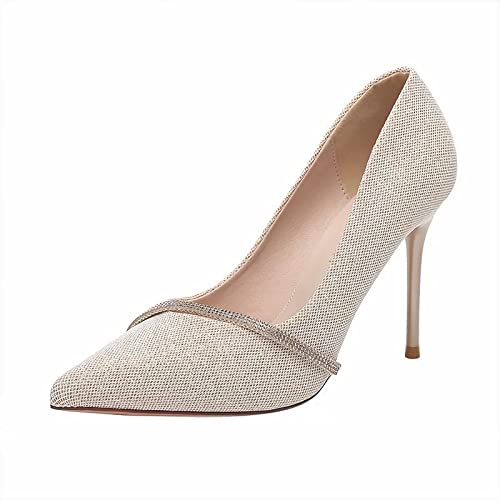 WYW Escarpins for femmes 9cm talons hauts printemps automne mode fille française bout pointu strass Stiletto fête talons hauts (Color : Gold, Size : 35 EU) Cover