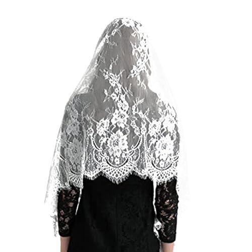 Elegant Lace Shawl Scarf Hollowed Out Neckerchief For Religious Event and Formal Occasion White/Black