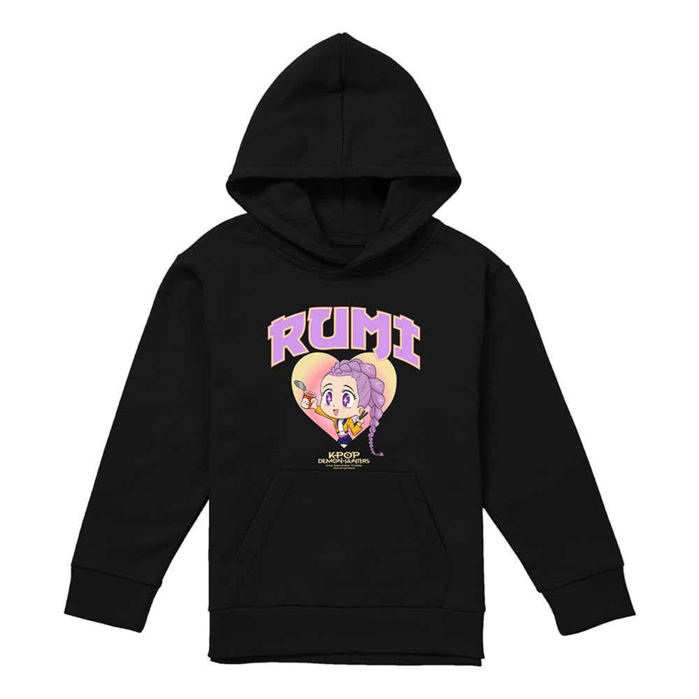 Kpop Demon Hunters Huntrix Rumi Collegic Youth Kids Boy/Girls Pull-Over Hoodie T Shirt, Black, 5-6