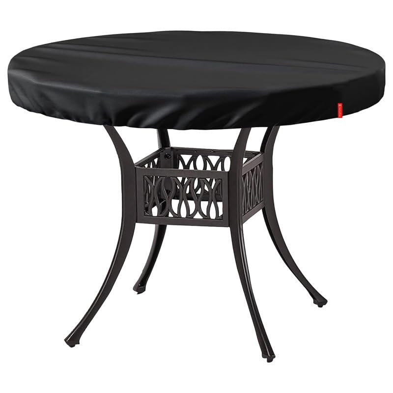 Circular Garden Table Top Cover Waterproof , Round Outdoor Heavy Duty 600D Oxford Fabric Table Cover, Windproof Patio Furniture Top Covers - Black (103.2x10.16cm)