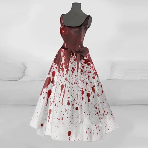 Robe Médiévale Gothique Pour Femmes - Maxi Sans Manches Steampunk Avec Corset, Imprimé Bloody Pour Halloween Et Cosplay