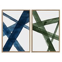 SIGNWIN Framed Wall Art Print Set Intersecting Lines Dark Blue and Olive Green Geometric Shapes Illustrations Art Contemporary Dramatic Dark for Living Room, Bedroom, Office - 16