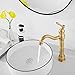 GGStudy 360° Swivel Antique Brass Bathroom Vessel Sink Faucet Single Handle One Hole Matching with Pop Up Drain