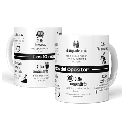 LA CASA DE LAS TAZAS® Regalos Opositores - Regalo Original para Opositores - Los 10 Mandamientos del Opositor - Taza Opositora - Oposiciones Regalos - La Agenda del Opositor