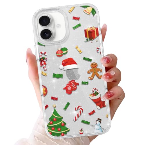 lioscre Christmas Case Compatible with for iPhone 16 6.1'', Cute Clear Glitter Bling Sparkly Christmas Tree Pattern Case, Soft TPU Anti-Fall Protective Slim Shockproof Cover for Girl Women Men