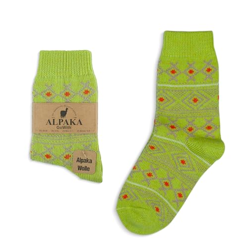 GoWith Vintage Alpaca Wool Socks for Men & Women, Thick Cozy Warm Alpaca-Merino Blend Socks, Soft Thermal Hiking Boot Socks, 1 Pair, Lime-Green, Small
