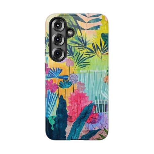 Coque Samsung S25 jardin tropical rigide et brillante multicolore protégeant votre smartphone