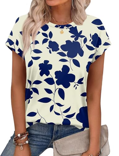 Image of Alaroo Womens Summer Tops Short Sleeve Shirts Crew Neck Tshirt Cute Trendy Tunic Blouses (S-3XL)