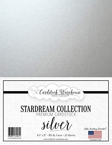 Silver Stardream Metallic Cardstock Paper - 8.5 X 11 Inch - 105 Lb. / 284 Gsm Cover - 25 Sheets From Cardstock Warehouse #TOP1