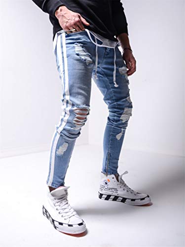 Andongnywell Men's Vintage Skinny Fit Destroyed Cotton Denim Pants Stretch Distressed Jeans Trousers3