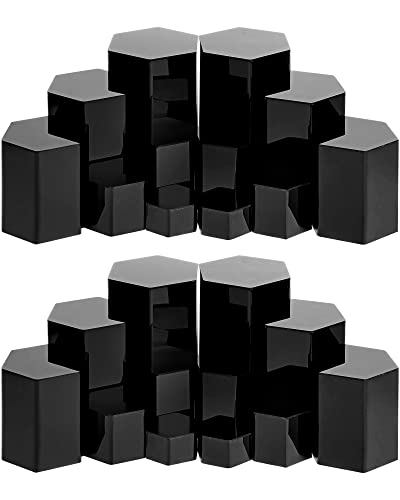 Image of Jetec 24 Pcs Hexagonal Jewelry Display Risers Hexagonal Market Display Risers Stands Acrylic Showcase Acrylic Stand for Jewelry Model Figures Decoration, 6 Sizes (Black)