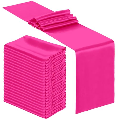 Bencailor 24 Pcs Hot Pink Satin Table Runner Bulk 12 x 108 Inch Long Table Runners Bright Smooth Fabric Tablecloth for Wedding Banquet Birthday 4th of July Patriotic Summer Party Decorations by Bencailor - Used condition - US$18.96