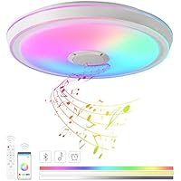VOMI Lámpara de Techo RGB con Altavoz Bluetooth 50cm Música Lampara de Techo con Mando a Distancia y App Control Regulable Cambio de Color Plafon LED Techo para Salon Dormitorio Habitacion Infantil