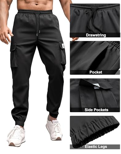 PLEPAN Mens Casual Cargo Joggers Stretch Elastic Waist Drawstring Tapered Sweatpants with Pockets4