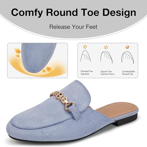 Image of Womens Mules Buckle Flats: Classic Suede Slip On Shoes Dressy Closed Toe Backless Slides Loafers 2026 for Business Work Office Casual