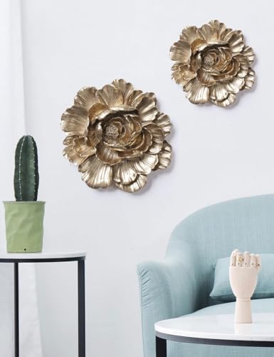 HAUCOZE Flower Wall Decor Flower Gifts Figurine Home Arts Sculpture Polyresin Gold 12.2inch - Image 6