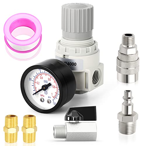 MEANLIN MEASURE 1/2 Inch NPT Air Compressor Regulator with Gauge, 0-150 PSI BR4000 Air Gauge Regulator Inline for Compressor and Pneumatic Tools
