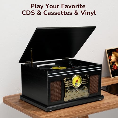 Image of FEKTIK Bluetooth Record Player 10 in 1,FEKTIK 3-Speed Turntable for Vinyl with Speakers, LP to MP3 Converter, CD, Cassette Player, FM Radio, Wireless Streaming | Black