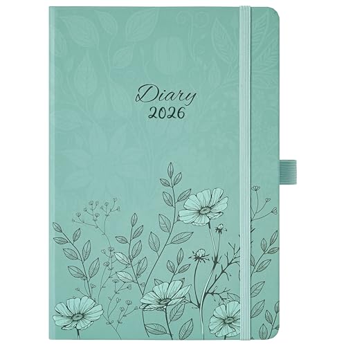 Diary 2026 - A5 Diary 2026 Week to view, from January 2026 to December 2026, 2026 Planner with Elegant Hardcover, Elastic Pen Holder, Back Pocket, 21.3 x 14.7 x 1.6 cm