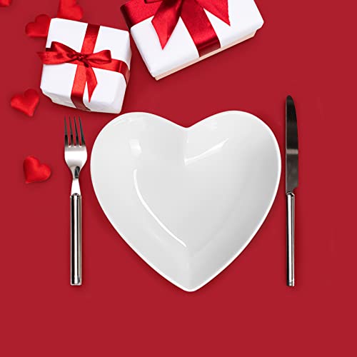 Florwod 2Pcs Porcelain Heart Shaped Plates Deep Salad Plates, 8 Inch Large Heart Bowls For Serving Dessert/Appetizer/Fruit, 32 Oz/Pc #TOP4