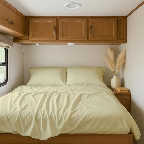 Shreem Linen RV Short Queen Sheets 60x75, 100% Egyptian Cotton 4-Piece Camper Bedding Set, Fits 10-12" Deep RV Mattress, Beige