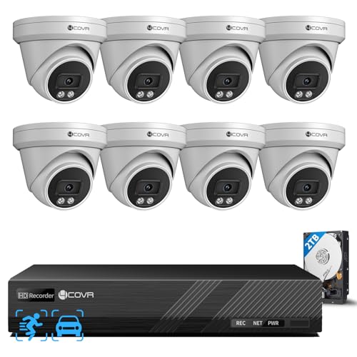 4COVR PoE Security Camera System Outdoor, 8X 5MP 110° Wide View Angle IP67 Dome IP Camera with Audio, 4K 8 CH NVR 2TB HDD, AI Human Vehicle Detection & Night Vision, 24/7 Recording, LY97SA5M