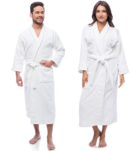 SOFTILE COLLECTION Luxury Bathrobe Towel, Spa Robe Combed Terry Cotton Organic Cloth for Men Women, Cotton Lightweight, Unisex White, Large