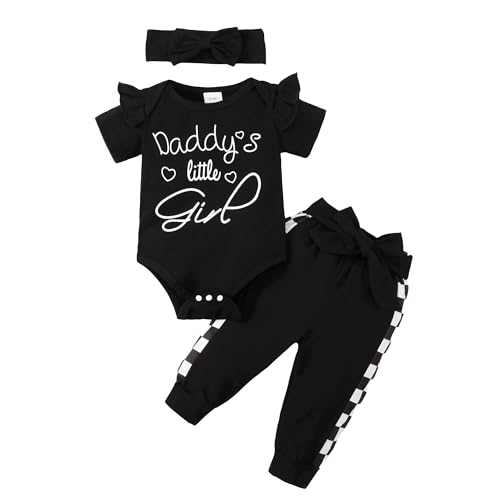 Image of AMAWMW Baby Girl Clothes Set Daddys Little Girl Ruffle Romper Top Camouflage Pants Newborn Infant Baby Girl Outfit