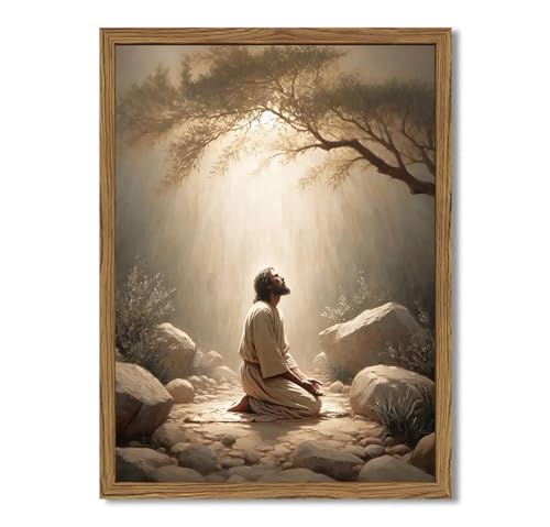 Jesus Praying Canvas Wall Art, Christian Pictures Wall Decor Paintings, Religious Prints Home Decoration for Living Room Bedroom Church Prayer Room Dining Room 12x16 inch Framed by Hwetui - Used condition - US$17.59