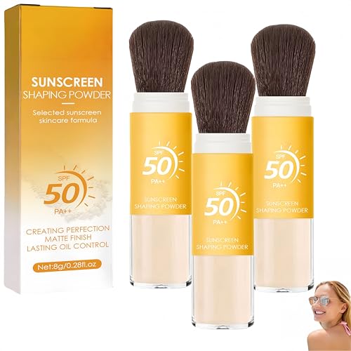 Protector solar en polvo para el cuero cabelludo FPS 50, protector solar facial FPS 50, polvo fijador ligero con control de grasa, maquillaje de larga duración, suave para uso diario (3Piezas)
