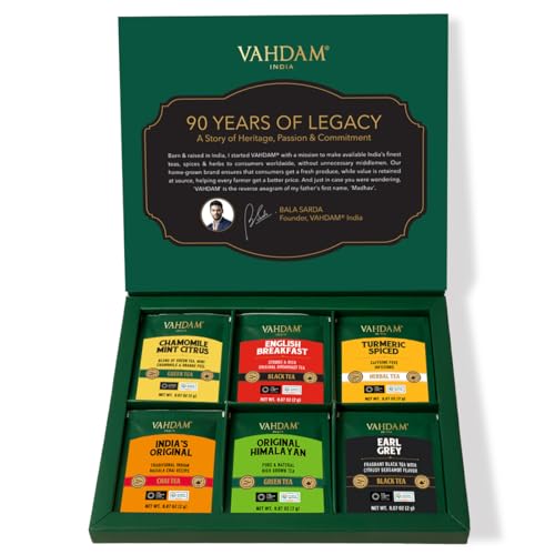 Product Image of the VAHDAM Top 6 Founder Select Assorted Tea Gift Sets | 6 Flavors, 36 individually Wrapped Tea Bags | Gifts For Tea Lovers | Christmas Tea Gift Set