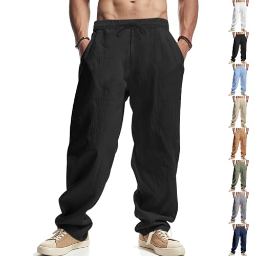 Men's Linen Pants Casual Elastic Waist with Drawstring Flat Front Solid Color Lightweight for Beach Vacation4
