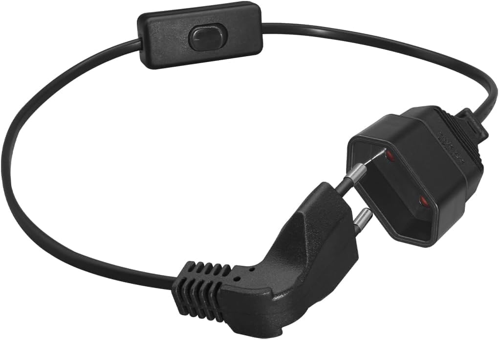 2-Pin EU Power Extension Cable Cord with Switch, Toptekis European EU 2-Prong VDE Bend Angle 90 Degree Male to Female (Elbow, Black, 1ft/0.3m)