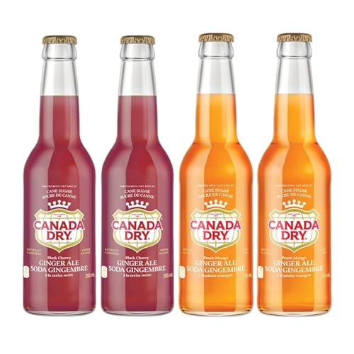Canada Dry Peach Mango & Black Cherry Ginger Ale - Crafted with Cane Sugar, Caffeine-Free, Natural Flavor - Pack of 4 (2 Bottles of Peach Mango, 2 Bottles of Black Cherry) 2 Flavors, 355mL/12 fl. oz - Shipped from Canada