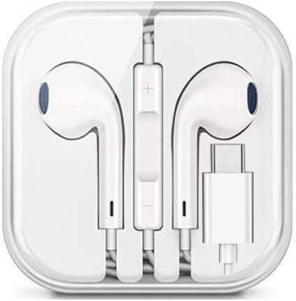 Gugusure Type-C Wired Earphones with Volume Control, White, in-Ear Headphones with Microphone