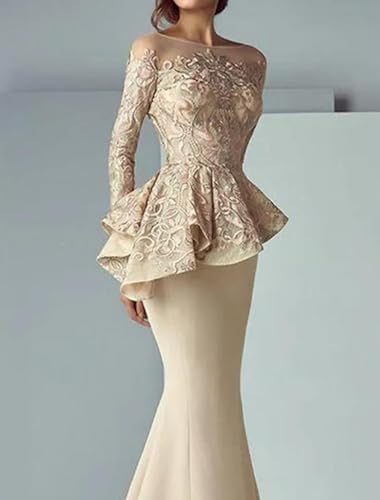 Mermaid/Trumpet Mother of The Bride Dress Elegant Scoop Neck Floor Length Formal Dress with Appliques 20244