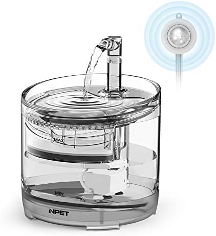 NPET Cat Water Fountain with Sensor, Ultra Quiet Pet Drinking Fountain for Cats, Automatic Cat Water Dispenser with 2 Filters, Drinking Bowl, Faucet, 3 Modes, Transparent, 1.5 L