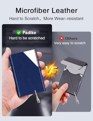 Image of Padike Business Card Holder, Leather Business Card Case Pocket Card Holders for Men or Women, Metal Slim Name Card Holder RFID Blocking Business Card Carrier with Magnetic Closure(Z-Navy Blue)
