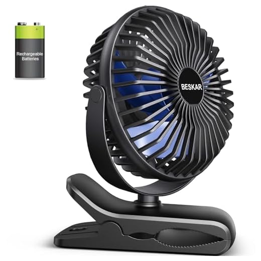 BESKAR Portable Clip on Fan Rechargeable, 4 Speeds Small Battery Operated Fans, USB Desk Fan with Strong Airflow, Sturdy Clamp Fans for Golf Cart Office Outdoor Travel Camping